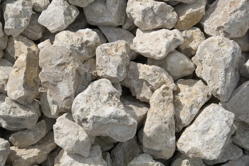 A pile of pale limestone rocks